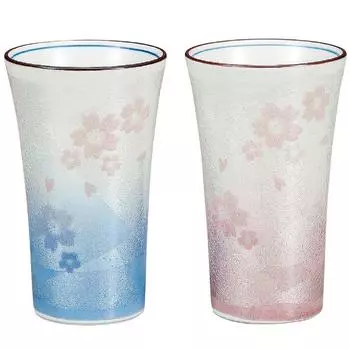 Kutani ware pottery pair beer glass Ginsai Sakura