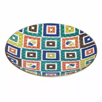 Kutani ware Seikou kiln 5 plate Old Kutani color picture stone pavement pattern No. MC-501 зелёный