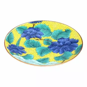 Kutani ware Seikou kiln 5 plate Peony on old Kutani Aote dopo No. MC-503 жёлтый