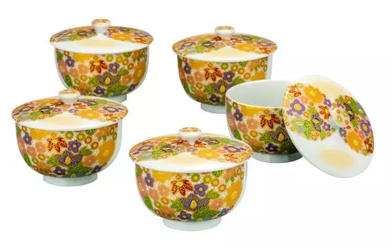 Kutani ware teacup with set of Hanazume lid, 5,