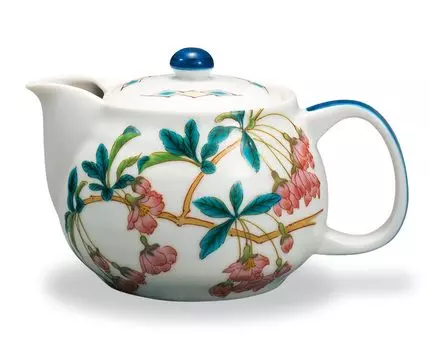 Кутани Яки Иватая Красивый чайник с четырьмя горшками Ханакайдо Времена года Японии (апреля) АП7-0432 белый