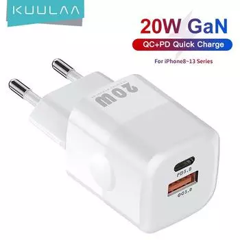 KUULAA 20 Вт GaN USB C зарядное устройство для быстрой зарядки типа C PD USB зарядное устройство для iPhone 14 13 12 11 Pro Max Samsung S20 + Huawei Xiaomi iPad US Plug Black