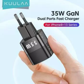 KUULAA 35 Вт GaN USB C зарядное устройство типа C PD быстрая зарядка для iPhone 14 13 12 11 Max Pro XS 8 Plus для iPad Air 4 iPad 2021 Mini US Black