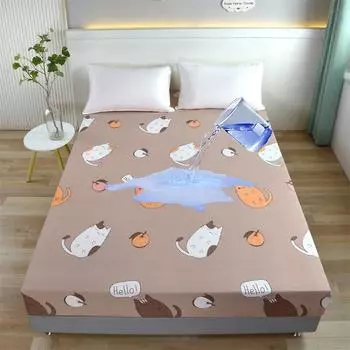 Kuup-Polyester 360° waterproof Cartoon Fitted Sheet Only(no pillowcase) Elastic Band Around Mattress Cover King Size Bed Cover 90x200cm