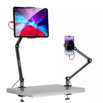 KUUVAN Tablet Arm 2024 Newest Mobile Monitor Six Made of Compatible with Load Capacity Wide Range of Overhead Stepless Cable Convenient Space