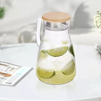 Кувшин для холодной воды 1,5 л, заварочный чайник, с бамбуковой крышкой, кувшин для холодильника чистый