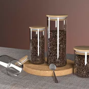 Кувшин для кофейных зерен, герметичная стеклянная банка с бамбуковой крышкой, набор для хранения конфет, чайных листьев, сохраняющих свежесть