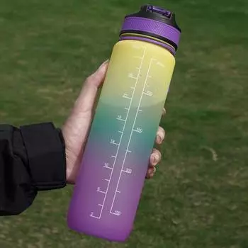 Кувшин для воды 1000 мл, посуда для напитков с градиентным дизайном, портативная стильная бутылка для питьевой воды, открывающаяся одним щелчком мыши для улицы оранжевый