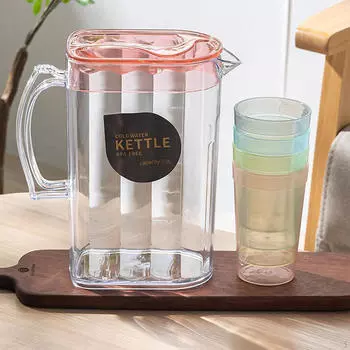 Кувшин для воды холодильник с ручкой подарок прозрачный 2200 мл холодный чайник универсальная крышка холодный чай Pink Rectangular