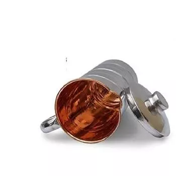 Кувшин для воды из меди и стали ручной работы объемом 1,5 литра с внешней и внутренней частью из нержавеющей стали. Чистая медь. Со многими аюрведическими преимуществами для здоровья. (1500мл)