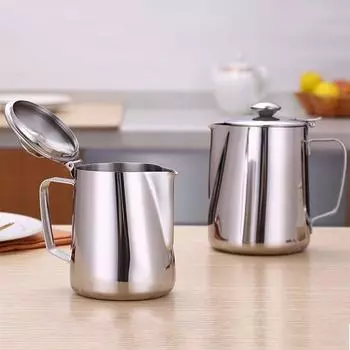 Кувшин для вспенивания кофе с крышкой, многофункциональная чашка для вспенивания молока из нержавеющей стали для латте, инструмент для бариста 350ml