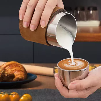Кувшин для вспенивания молока без ручки, без ручки, аксессуары для эспрессо в обертке из искусственной кожи argent and S