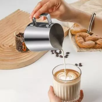 Кувшин для вспенивания молока, чашка для вспенивания кофе, полированная поверхность, нержавеющая, устойчивая к коррозии, безопасная для мытья в посудомоечной машине кувшин для вспенивания молока 350ml