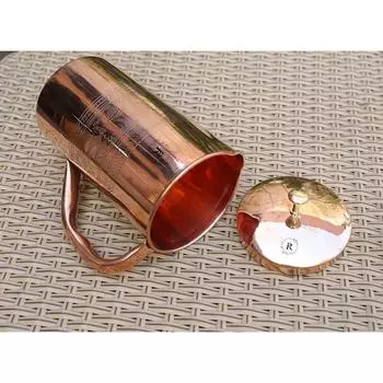 Кувшин из чистой меди - 1 л, ручная работа | с красивой рельефной гравировкой | Медный кувшин с аюрведическими преимуществами для здоровья | Улучшенный вкус воды