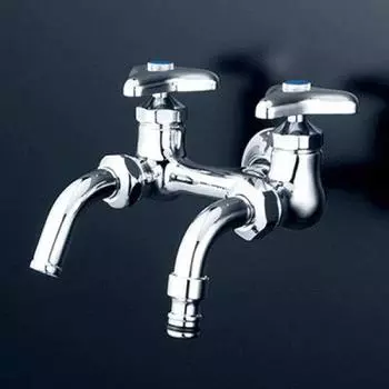 KVK horizontal faucet with outdoor hose connection nozzle for cold regions K112SPZ Two-mouth серебряный