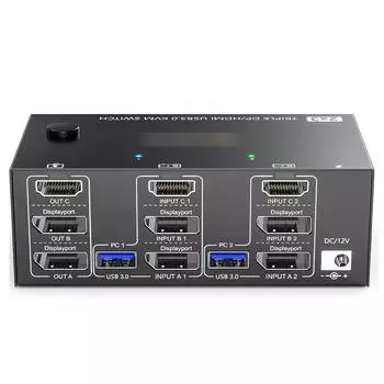 KVM-переключатель USB 3.0, два входа, три выхода, три монитора, поддержка 8K при 30 Гц, 4K при 144 Гц USB 3.0 AU Plug чёрный