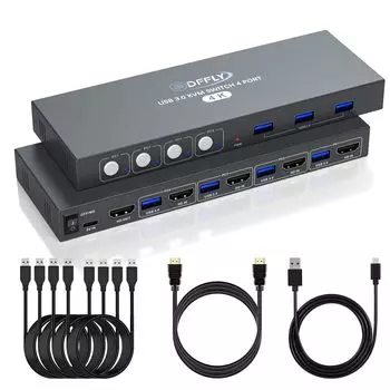 KVM Share 1 монитор с 4 4-портовым коммутатором мониторов с полной поддержкой USB, коммутатором ПК с разъемом и коммутатором EDID, компьютеры/4 ПК, 3.0 порта, 4K при 60 Гц,