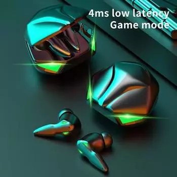 KW02 Беспроводные наушники с чехлом для зарядки, двойной режим, 40 мс, шумоподавление с низкой задержкой, Hi-Fi стереозвук жёлтый