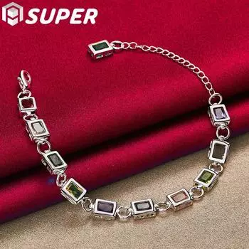 Квадрат из стерлингового серебра 925 пробы, инкрустированный разноцветными ювелирными изделиями из циркона AAA 20cm