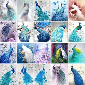 Квадратная Алмазная мозаика Павлин животное полная дрель Алмазная вышивка картина стразами украшение дома Full Round 20x30CM