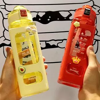 Квадратная бутылка для молока, 700 мл, с маркером времени, без бисфенола А, портативная спортивная, уличная, для путешествий, кружка для чая с молоком, чашка для кофе, сока жёлтый