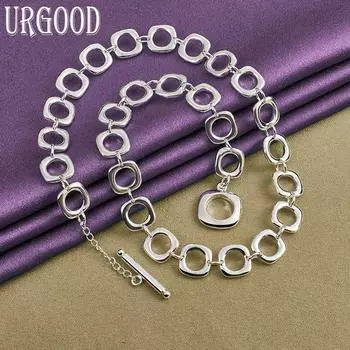 Квадратная цепочка из стерлингового серебра 925 пробы, 20-дюймовое женское ожерелье, свадебные модные украшения 50cm