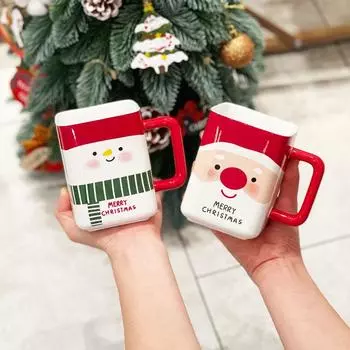 Квадратная чашка Санта-Клаус, Рождественский снеговик, Керамические чашки, Креативная мультяшная кофейная кружка, Рождественский подарок, посуда для напитков 400 мл 400ml