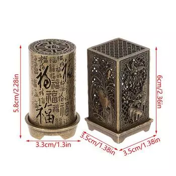 Квадратная/цилиндрическая вертикальная курильница из цинкового сплава, держатель для благовоний, внутреннее ароматерапевтическое украшение для дома, китайские курильницы для благовоний