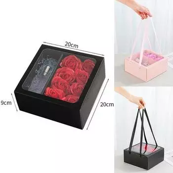 Квадратная цветочная коробка, бумажная коробка, прозрачная коробка для упаковки цветов, прозрачное окно с ручкой чёрный