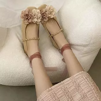 Квадратная головка, неглубокий носок, французские туфли на плоской подошве, женские, новинка 2025 года, ретро-балетки, маленькие ароматные туфли в стиле Мэри Джейн 35 абрикосовый