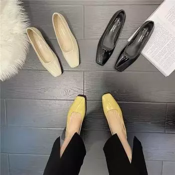 Квадратная головка неглубокого носа одиночные туфли женские весна и осень новая корейская версия однотонные на низком каблуке удобные повседневные туфли Doudou с одной педалью 35 чёрный