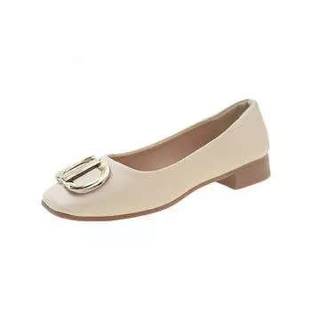 Квадратная головка одинарные туфли женские 2025 новая корейская версия моды на плоской подошве бабушкины туфли нежные вечерние женские туфли с неглубоким горлом женские туфли 35 бежевый