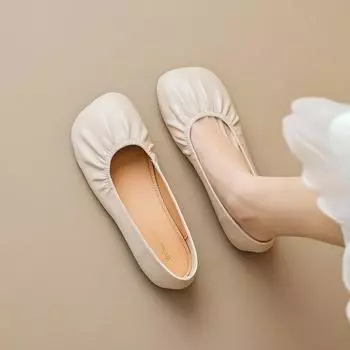 Квадратная головка одиночные туфли женские плоские подошвы одна стопа стремя ретро бабушкины туфли мягкие подошвы неглубокие горловины женские туфли для поездок на работу 35 абрикосовый