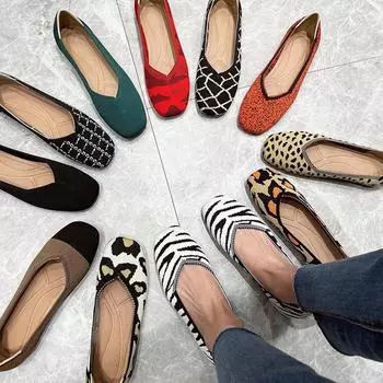 Квадратная головка одиночные туфли женские с плоским дном и неглубоким горлом обувь в европейском и американском стиле вязаная обувь мягкая подошва вязаная обувь женская 34 красный