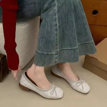 Квадратная головка ретро популярные французские маленькие ароматные ветряные неглубокие одинарные туфли женские 2025 новые весенние универсальные балетки Мэри Джейн 35 серый