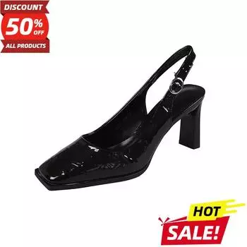 Квадратная головка Сексуальные туфли на среднем каблуке Вечерние лакированные босоножки Женские гладиаторские сандалии Дизайнерские летние брендовые туфли-лодочки Slingback Платье Тапочки 35 чёрный