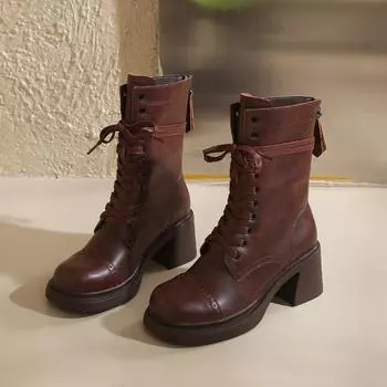 Квадратная головка толстый каблук толстая подошва ботинки Martin женские 2024 новые ретро модные темперамент короткие ботинки сзади молния модные ботинки прилив 34 чёрный