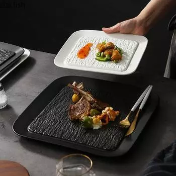 Квадратная керамическая обеденная тарелка Тарелка для западной кухни Тарелки для стейков Блюдо для пасты Сервировочные тарелки Фруктовая тарелка Салатница Суши-блюдо Тарелки