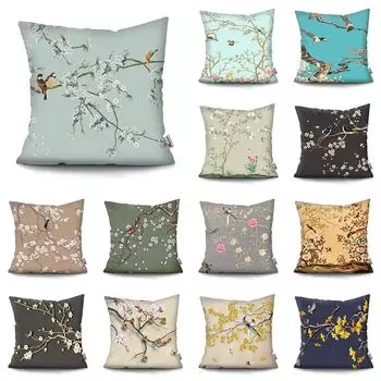 Квадратная китайская пейзажная живопись, наволочка, винтажная наволочка с цветком сливы 40X40CM