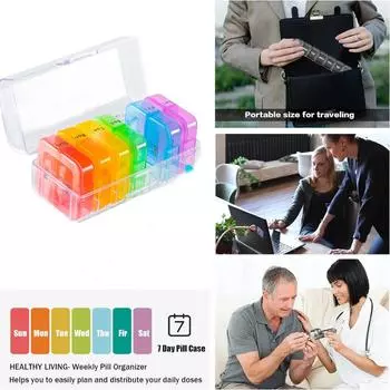 Квадратная коробка для лекарств на семь дней, портативная коробка для лекарств из пищевого полипропилена, упаковка для лекарств утром и вечером с 2 сетками прозрачный