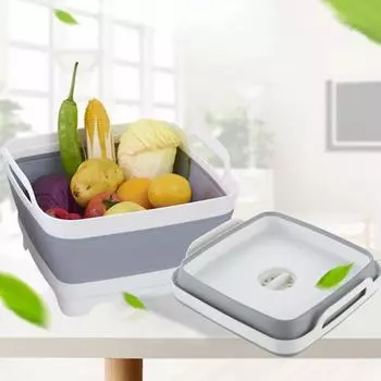 Квадратная корзина для мытья овощей, кухонная раковина, переносная практичная складная корзина, хозяйственные корзины большой емкости серый белый