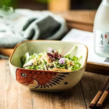 Квадратная миска в японском стиле для домашнего использования, суповая миска для риса, керамическая посуда для ресторана, салатница в стиле ретро