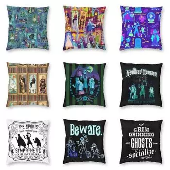 Квадратная наволочка для домашнего декора «Счастливый Хэллоуин» с принтом из полиэстера «Дом с привидениями» и автомобильная наволочка Funda de Almohada45x45см 40X40CM