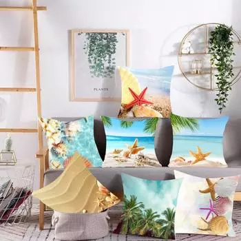 Квадратная наволочка из полиэстера с прибрежным пляжным рисунком, автомобильный диван, офисное кресло, наволочка, простое украшение для дома, наволочка 40X40CM