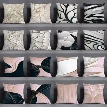 Квадратная наволочка с геометрическими листьями, цветами и травой, украшение для дома и офиса, наволочка 40x40cm