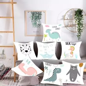 Квадратная наволочка с изображением маленьких животных, автомобильный диван, офисное кресло, наволочка, украшение для дома, орнамент 40X40CM