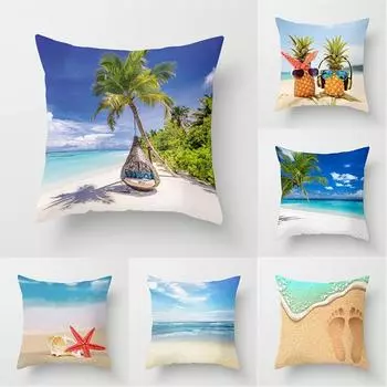 Квадратная наволочка с пляжным пейзажем и принтом, автомобильный диван, офисное кресло, наволочка, простая наволочка для украшения дома 40X40CM