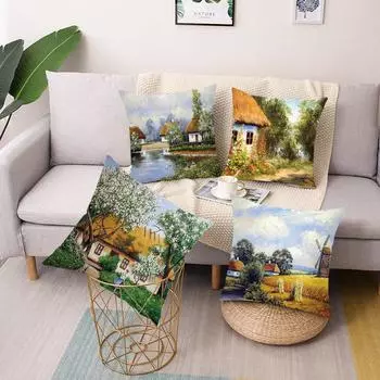 Квадратная наволочка с принтом пейзажа, наволочка для автомобильного дивана, простые аксессуары для домашнего декора 40X40CM