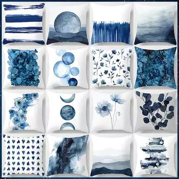 Квадратная наволочка с принтом синего тона, домашний декор, чехол для автомобильного дивана 40x40cm