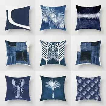Квадратная наволочка синего цвета с принтом из полиэстера, наволочка для автомобильного дивана, офисного кресла, простая наволочка для украшения дома 40X40CM
